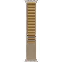 Tan Apple 49mm Alpine Loop watch band, medium size, natural titanium finish, ribbed texture with adjustable clasp.