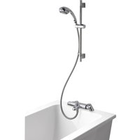 Chrome Aqualisa Midas 100 bath shower mixer with handheld showerhead, wall mount, and flexible hose.