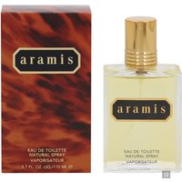 Aramis Classic Eau de Toilette Spray 110ml, clear glass bottle with gold cap, next to brown marbled box.