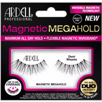 Ardell Magnetic Megahold Demi eyelashes, black, wispy style, flexible magnetic band, in branded packaging.
