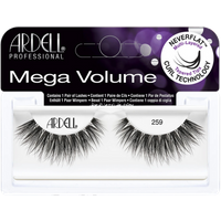 Ardell Mega Volume 259 false eyelashes, black, with layered, curled fibers for a dramatic look.