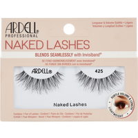 Ardell Naked Lashes #425 with wispy, natural fibers and clear Invisiband in pink and white packaging.