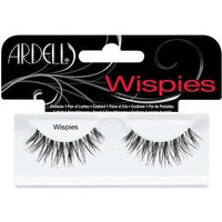 Ardell Wispies Eyelashes in black, wispy style with tapered ends, in clear plastic packaging with black and pink branding.