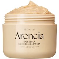 Beige jar of Arencia Calendula Rice Mochi Cleanser with creamy texture, 120 g capacity.
