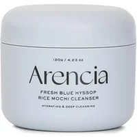 Arencia Fresh Blue Hyssop+ Rice Mochi Cleanser 120g in a white round jar with black text and minimalist design.