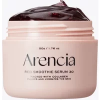 Arencia Red Smoothie Serum 30 in a light pink jar with dark red creamy texture visible on top.