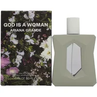 Ariana Grande God Is A Woman Eau De Parfum 50ml, geometric gray bottle with floral box design.