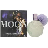 Moonlight Eau De Parfum 100ml by Ariana Grande, iridescent faceted bottle with lavender pom-pom and matching box.