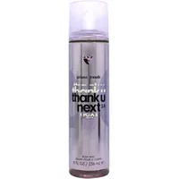 Clear bottle of ARIANA GRANDE Thank U Next 2.0 Body Mist, 236ml, with purple tint and white text on the front.