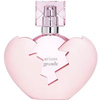 Pink heart-shaped bottle of Ariana Grande Thank U Next Eau de Parfum, 50ml, with a broken heart design.
