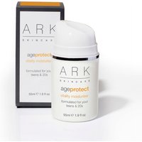 White Ark Skincare Age Protect Vitality Moisturiser bottle with pump, 50ml, beside matching black and white box.