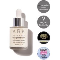 Ark Skincare Firming Serum 30ml in clear bottle with dropper, silver cap, and award badges on white background.
