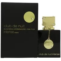 Black Armaf Club De Nuit Intense Eau De Parfum 30ml with gold cap and chain, sleek black box with gold accents.