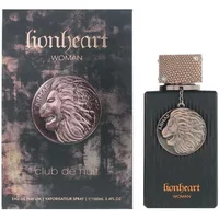 Black Armaf Club De Nuit Lionheart Woman Eau De Parfum 100ml with lion emblem and textured gold cap.