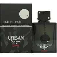 Black Armaf Club De Nuit Urban Man Elixir Eau De Parfum 105ml bottle with chain detail and matching box.