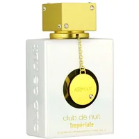 White Armaf Club De Nuit Imperiale perfume bottle with gold cap and chain detail, 105ml.