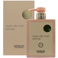 Peach rectangular bottle of Armaf Club De Nuit Woman Shower Gel 360ml with gold pump and matching box.