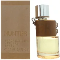 Armaf Hunter Eau De Toilette 100ml with a brown leather wrap and silver cap, next to a matching brown box.