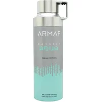 Armaf Odyssey Aqua body spray 200ml, silver and aqua bottle with a metallic cap and handle.