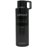 Black Armaf Odyssey Homme body spray, 200ml, with sleek cylindrical design and bold white lettering.