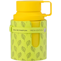 Yellow Armaf Odyssey Limoni Eau de Parfum bottle with leaf-patterned green sleeve, 100ml.