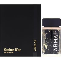 Armaf Ombre d'Or Eau de Parfum 75ml spray with black and gold marbled bottle, black cap, and matching black box.