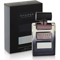 Armaf Shades Eau De Toilette 100ml, sleek black and silver bottle with a rectangular cap, next to a black box.
