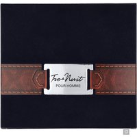 Black and brown box of Armaf Tres Nuit Pour Homme Eau de Parfum with silver label and leather-like strap design.