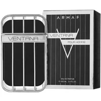 Black and silver Armaf Ventana Pour Homme Eau De Parfum 100ml with vertical grille design and matching box.