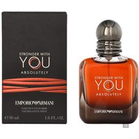 Armani Stronger With You Absolutely Eau de Parfum 50ml, amber bottle with silver cap, black box packaging.
