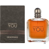 Armani Stronger With You Eau de Toilette 150ml, clear bottle with amber liquid and metallic cap, next to dark box.