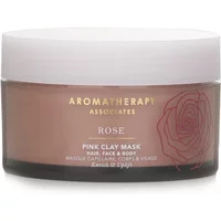 Rose pink clay mask in a round jar with a white lid, gold text, and rose illustration on the front.