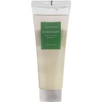Clear tube of Aromatica Rosemary Scalp Scaling Shampoo with green label and white cap, 180 ml size.