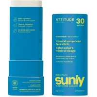 Blue Attitude Sunly Kids Mineral Sunscreen Face Stick SPF 30, 20g, with yellow text and white cap.