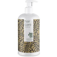 White pump bottle of Australian Bodycare Hair Care Conditioner with leaf pattern and tea tree oil label.