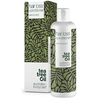 White bottle of Australian Bodycare Hair Loss Conditioner with green leaf pattern, 200ml, next to matching box.