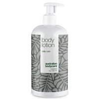 Australian Bodycare Tea Tree Body Lotion 500ml with white pump and gray leaf pattern on the label.