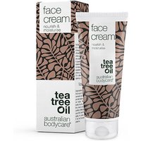 Tea Tree Face Cream 100ml tube with leaf pattern and matching box by Australian Bodycare.
