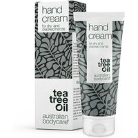 Australian Bodycare Tea Tree Hand Cream 100ml, white tube with leaf pattern and matching box.