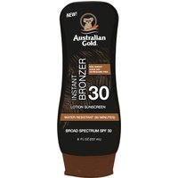 Black Australian Gold SPF 30 lotion bottle with bronzer, featuring a brown cap and logo with a koala.