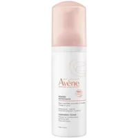 Avène Cleansing Foam 150ml, white bottle with pink cap, orange logo, and text detailing on the front.