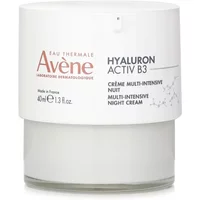 Avène Hyaluron Activ B3 night cream in a white cylindrical jar with a white lid and orange logo.