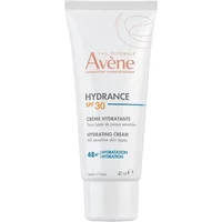 Avène Hydrance SPF 30 cream, white tube with orange and blue text, 40ml for dehydrated skin.