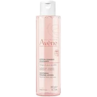 Clear pink Avène Soothing Toning Lotion bottle, 200ml, with white cap and subtle logo design.