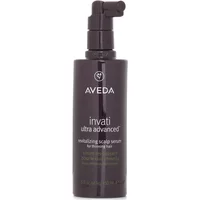 Dark brown Aveda Invati Ultra Advanced Scalp Serum bottle with pump nozzle, 150ml size.