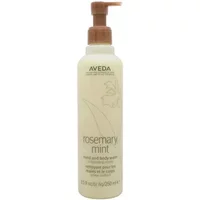 Aveda Rosemary Mint Hand & Body Wash 250ml in a beige bottle with a brown pump and green leaf design.