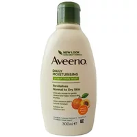 Aveeno Daily Moisturising Yogurt Body Wash 300ml, cream bottle with green cap, peach and oatmeal graphics.