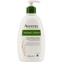 Aveeno Moisturising Cream 500ml, white bottle with green pump and label, featuring oat graphic.