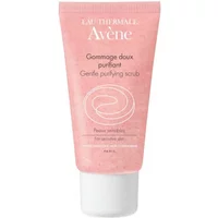 Pink Avène Gentle Purifying Scrub tube, 50ml, with white cap and spiral design on the front.