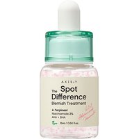 Axis Y blemish treatment serum, clear bottle with green cap, pink specks, 15 ml label for oily skin.